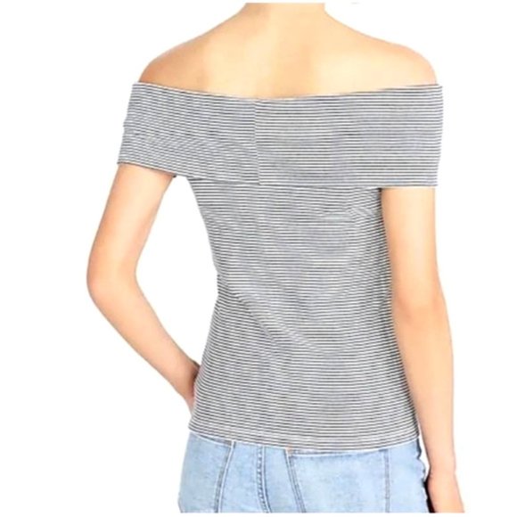 J.CREW STRIPED OFF THE SHOULDER SHORT SLEEVE TOP - SMALL - Picture 2 of 8